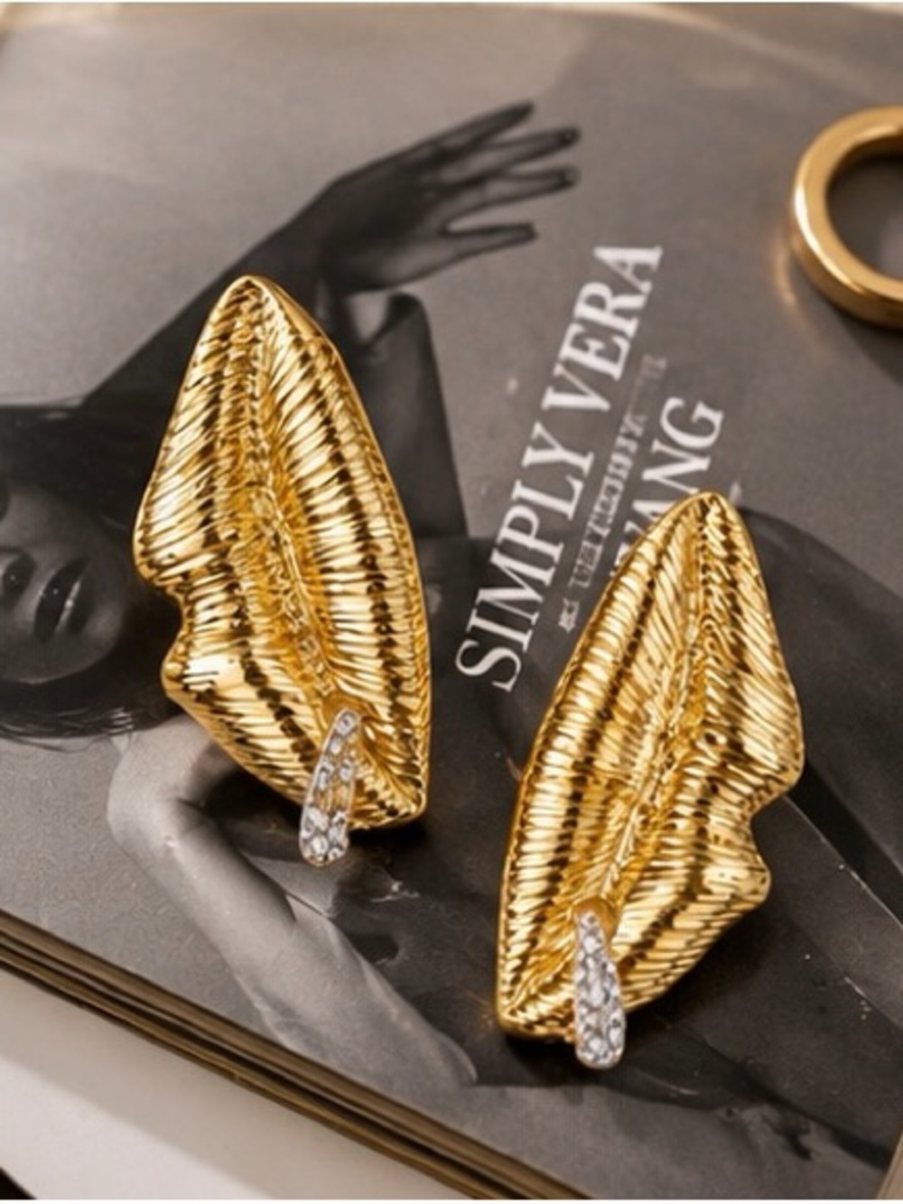 Schiaparelli Sculptural Gold Lip Earrings with Crystal Accent